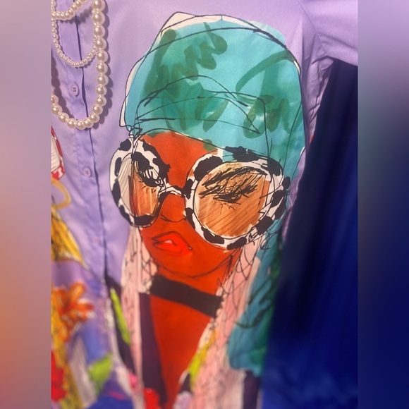 👚Stylish Oversized Buttoned Down Shirt: 2 Women w/Sunglasses (Large Prints) 👚 - Picture 3 of 12